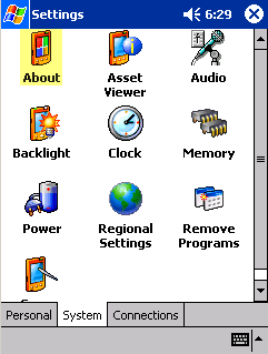 A screenshot from Pocket PC 2000 (Windows Mobile 1.0)